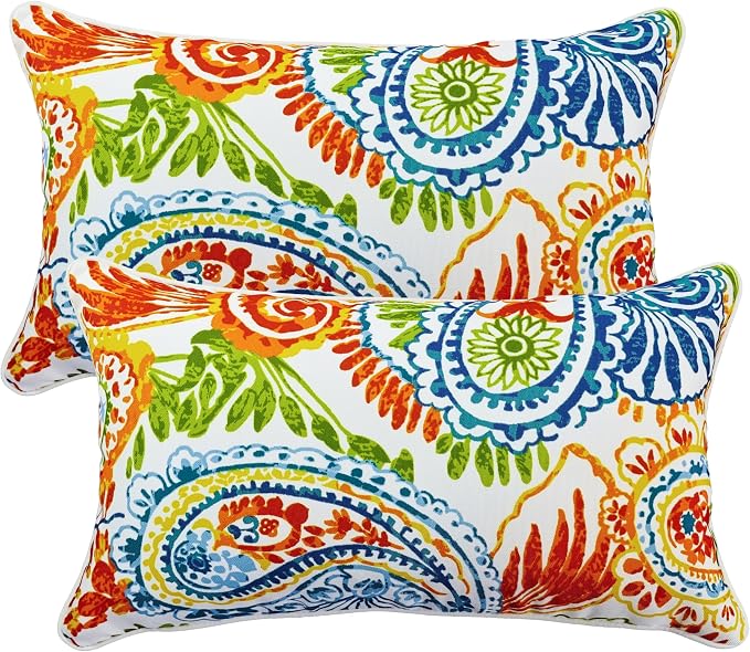 JMGBird Outdoor Lumbar Pillow Waterproof 12x20 Pillow Cover with Insert | Orange Outdoor Pillows covers with insert Outdoor Throw Pillows waterproof Pillows for couch