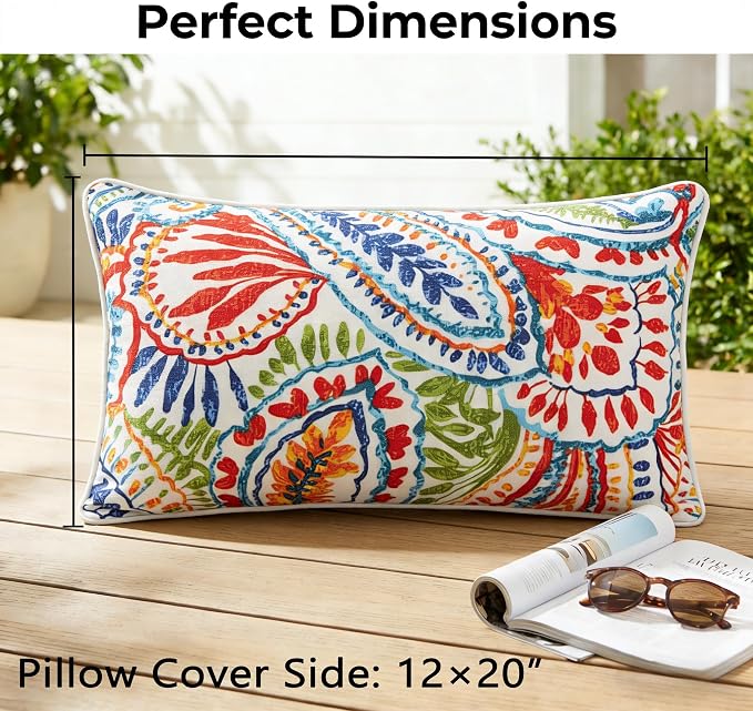JMGBird Outdoor Pillows Waterproof Outdoor Throw Pillows with Inserts | 12x20 Outdoor Pillow covers Outdoor Patio Pillows Water-Resistant Paisley Pattern Outdoor Pillows for Patio Furniture
