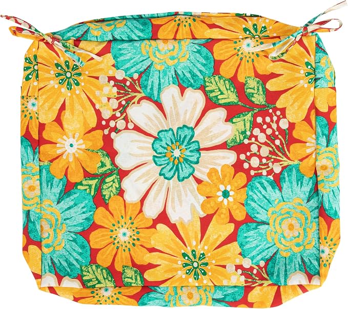 Magpie Fabrics Indoor Outdoor Cushion Cover Replacement 2 Pack, NO Insert! Water Repellent Slipcover with Ties Decor for Patio Garden Chair Sofa Bench Wicker(Embry Red Hibiscus, 24x22x4 Inch)