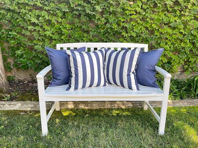 Pack of 2 Solid and Stripe 20''x20'' Outdoor Waterproof Navy Blue Throw Pillow Covers Decorative Square Cushion Patio Pillows for Patio Furniture (Polar Night)
