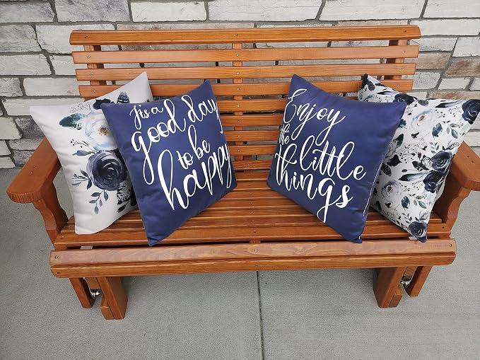 Merrycolor Set of 4 Outdoor/Indoor Pillow Covers 18x18 Waterproof Navy Blue and White Floral Decorative Pillow Covers Outdoor Pillows for Patio Furniture