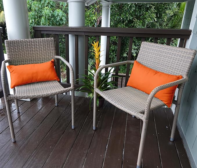 Indoor/Outdoor Polyester Fabric Lumbar Pillow Cover, All-Weather Waterproof Rectangular Cushion Case for Patio Furniture, 12 x 18 Set of 2 -Coral Orange