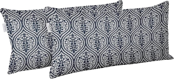 Indoor/Outdoor Polyester Fabric Lumbar Pillow Cover, All-Weather Waterproof Rectangular Cushion Case for Patio Furniture, 12 x 24 Set of 2 - Ogee-77