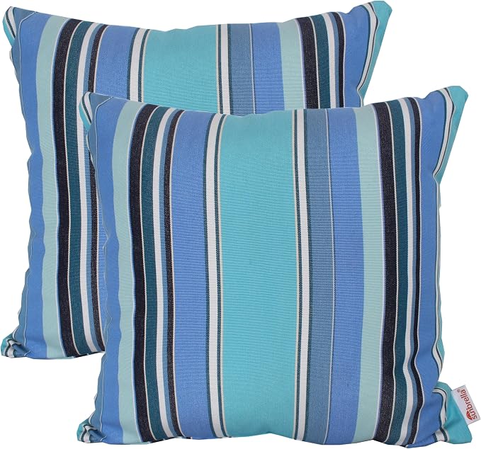 Outdoor/Indoor Sunbrella Throw Pillow Cover Only Square Set of 2 Pieces 16 inch x 16 inch Dolce Oasis Stripe - Insert Not Included, Teal