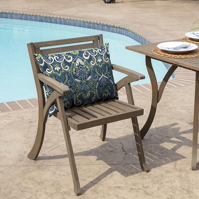 Arden Outdoor Pillow Back Cushion, 23x17, Blue Damask | Perfect for Deep Seat, Sofa, or Couch, Plush Support, Fade-Resistant, Mold and Mildew Resistant