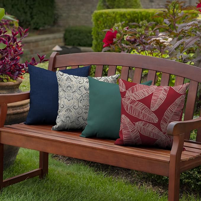 Arden Outdoor Toss Pillow, 4-Pack, 16x16, Red Leaf Palm | Indoor/Outdoor Décor, Set of 4, 16 x 16, Rain-Proof, Fade Resistant, Mold and Mildew Resistant