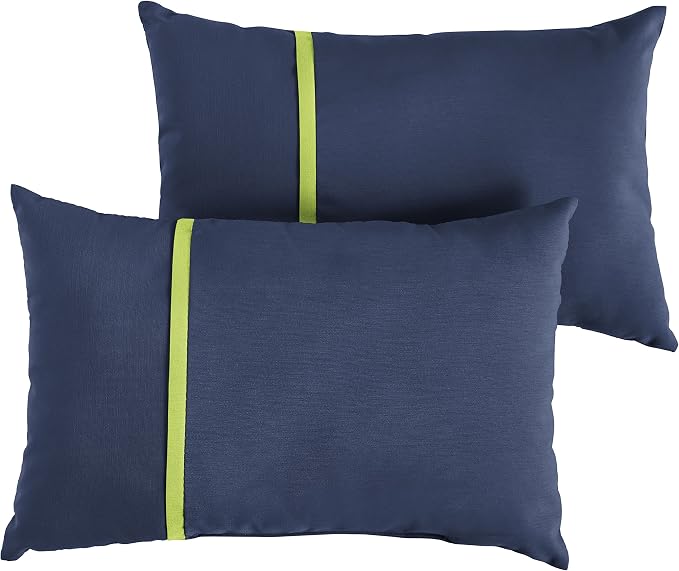 Sorra Home Trupedic x Sunbrella - Indoor/Outdoor Lumbar Pillows (Set of 2), Canvas Navy & Macaw Green