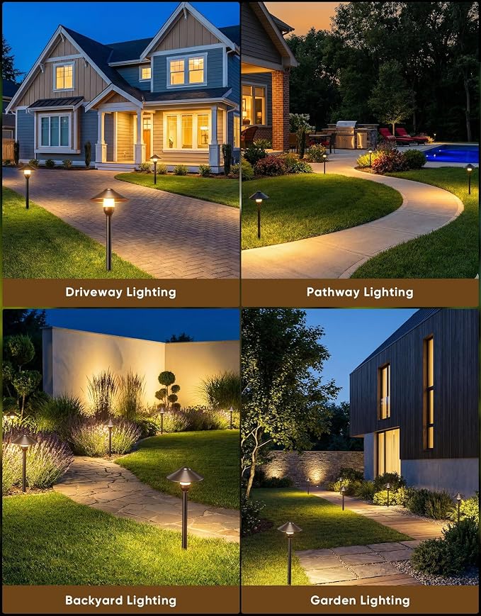 Low Voltage Landscape Lighting 6-Pack, Aluminum 12V Pathway Lights with G4 Bulbs, Waterproof Oil Rubbed Bronze Color Round Shade Path Lights with Connectors for Walkway Yard Garden