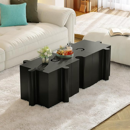 Christopher Knight Home Daton 3 Piece Interlocking Outdoor Side Table Set, Modular Lightweight Concrete Coffee Table, Convertible MGO End Table for Indoor&Outdoor, Design for Creative Set Up, Black
