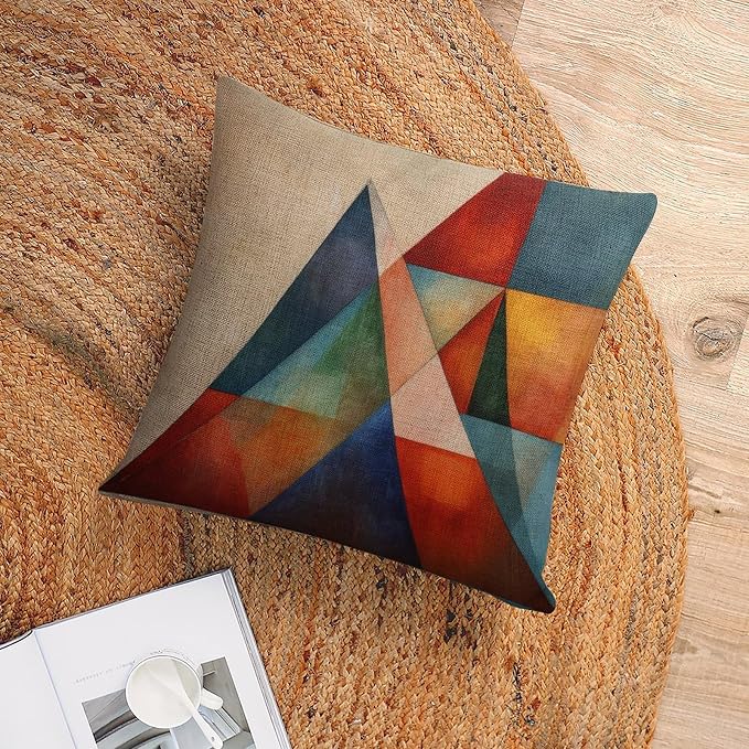 Farmhouse Pillow Covers Hand Drawn Striped Watercolor Brush Dye Pillows Colorful Fun Aesthetic Mid Century Modern Gomestry Pillows & Pillow Covers Home Decor Throw Pillows Cover 16"x16"