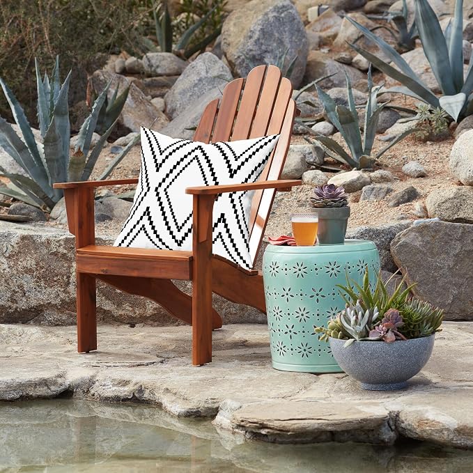 Outdoor Pillow Covers Set of 2, Waterproof Boho Throw Pillow Covers Geometric Pillow Cases for Patio Garden, White More (Black&White-02, 24x24 Inch)