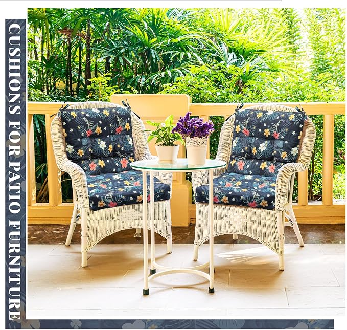 Marsui 4 Pcs Outdoor Indoor High Back Chair Cushions Patio Furniture Tufted Pillow with Ties Water-Resistant Replacement Outdoor Rocking Chair Cushions, 42 x 21 Inches (Dark Color,Plants)