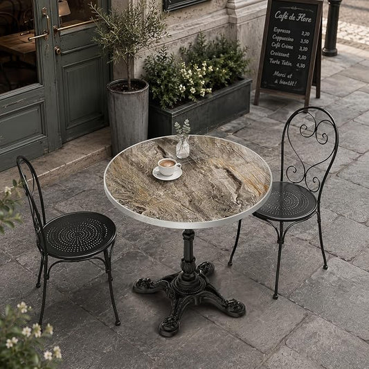 31.5" Outdoor Dining Table, Square Bistro Table w/Sintered Stone Tabletop | and Cast Iron Base, Weather Resistant Small Bistro Table for 2-4 for Outdoor Garden Café Use (Smoke Brown Marble)
