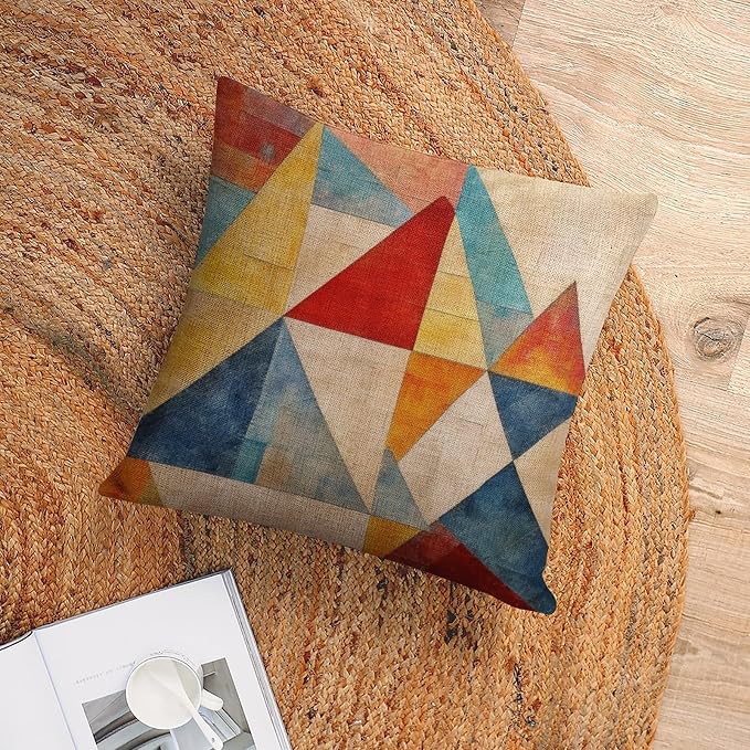 Cushion Case Colorful Fun Aesthetic Mid Century Modern Gomestry Zippered Pillow Cover Mid-Century Modern Style Outdoor Pillows Covers 18"x18" Pillows for Couch Sofa Patio Furniture Home Decor