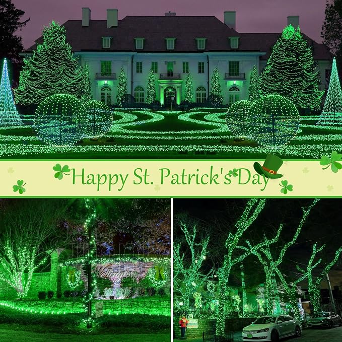btfarm 4 Pack St Patricks Day Fairy Lights, 320LED 132FT Green Solar String Lights Outdoor Waterproof, 8 Modes Solar Twinkle Lights Irish Decorations for Tree Party Christmas Garden Yard Wedding
