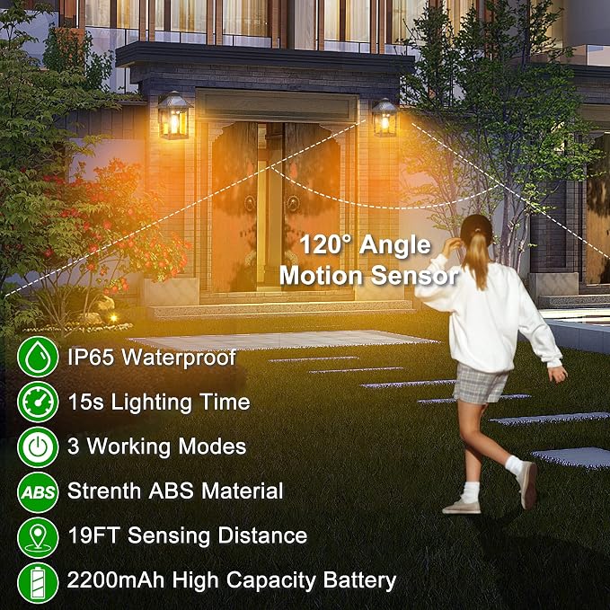 CYHKEE Solar Wall Lanterns Outdoor with 3 Modes, Dusk to Dawn Motion Sensor | Sconce Lights Waterproof, Exterior Front Porch Security Lamps Wall Mount Patio Fence Decorative Light Fixtures