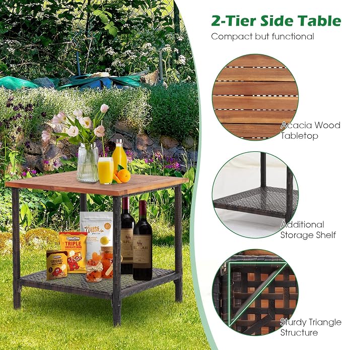 HAPPYGRILL 5 Piece Patio Rattan Sofa Set Outdoor Wicker Conversation Set with 2 Chairs, 2 Ottomans & Coffee Table, All-Weather Wicker Sofa Set for Poolside Backyard