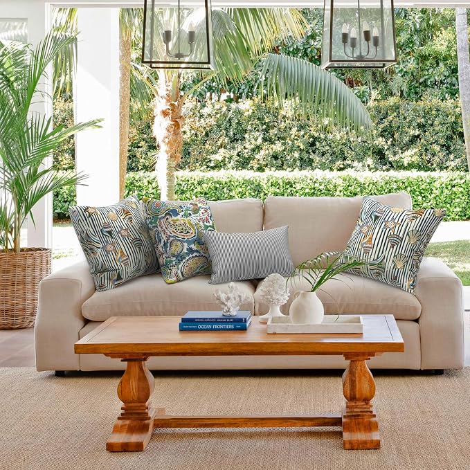 Outdoor 20x20 Inch Throw Pillows with Inners, Square Pillows Decorative Set of 2 for Home Garden Furniture, Crayon Shells