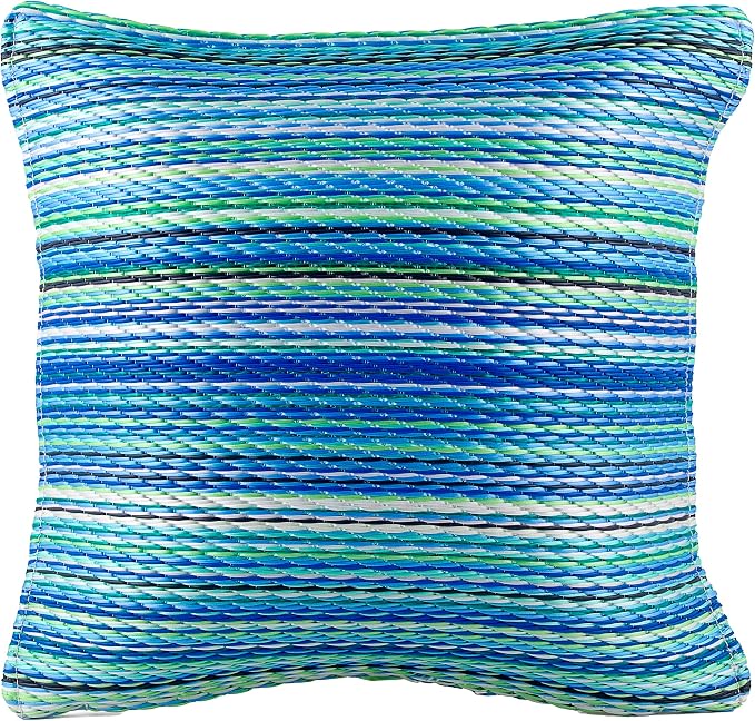 Fab Habitat Outdoor Premium Recycled Plastic Pillow - Waterproof, Fade Resistant - Striped - Patio, Porch, Deck, Balcony - Cancun - Turquoise & Moss Green - 20" x 20"