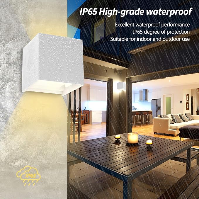 LED Aluminum Square Cube Waterproof White Wall Sconce Outdoor Light Exterior Wall Lighs fixtures Outside for House Patio 6W 100-277V 3000K Angle-Adjustment Warm Light 2LEDS White 6W