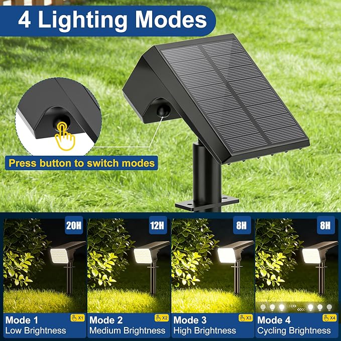 LANSOW Solar Spot Lights Outdoor Waterproof IP67, (2 Pack/90 LED/4 Modes) Solar Landscape Spotlights, 2-in-1 Solar Powered Flood Lights for Yard Garden Pathway Outside Tree, Auto ON/Off(Warm White)