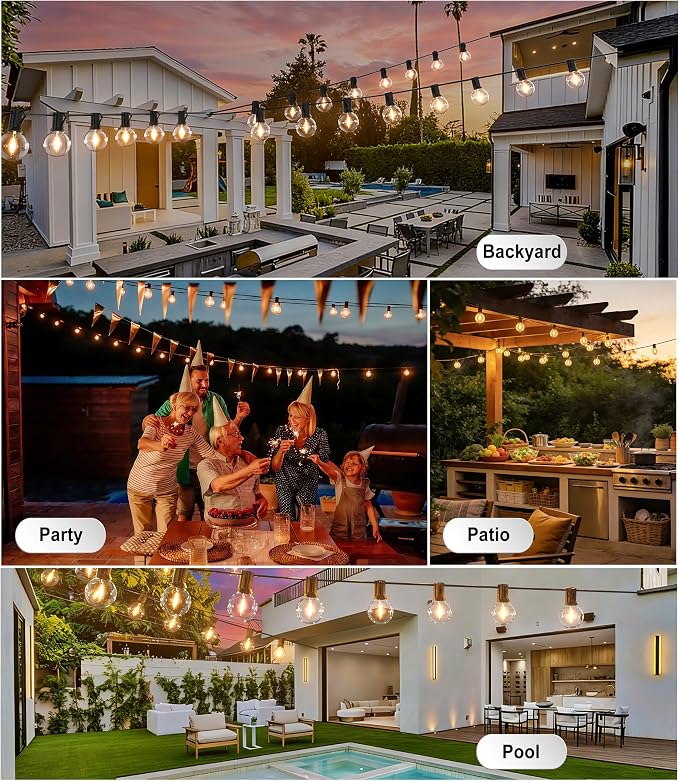 Outdoor String Lights 300FT Wateproof Outside Lighting for Patio Backyard | 154 Plastic Dimmable G40 Globe Bulbs,2-Pack 150FT Connectable Outdoor Lights for Porch Bistro Garden Gazebo Balcony Yard Cafe