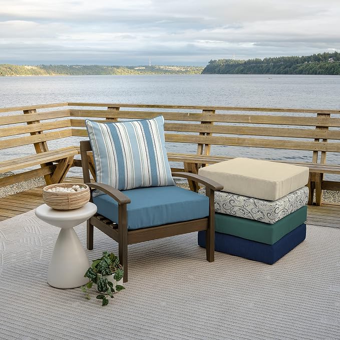 Arden Outdoor Deep Seat Cushion Set, 2-Pack, 24x24, French Blue Stripe | Outdoor Sofa, Couch, Conversation Set, Weather-Proof, Rain-Proof, Fade Resistant for Chair, Mold and Mildew Resistant