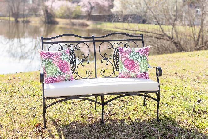 RSH DECOR Square Throw Pillows Set of 2, 20" x 20", Outdoor Pillows Waterproof, Floral Blooms Pink, Made in USA