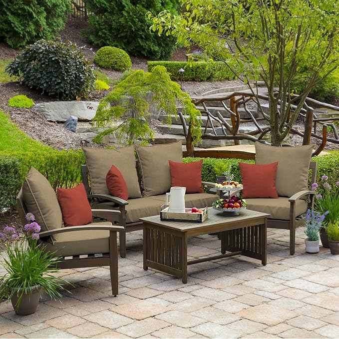 Arden Outdoor Deep Seat Cushion Set, Olefin Fabric, 24x24, Tan Hamilton | 4-Pack, Woven Outdoor Fabric, Outdoor Sofa, Couch, Conversation Set, Weather-Proof, Rain-Proof, Mold and Mildew Resistant