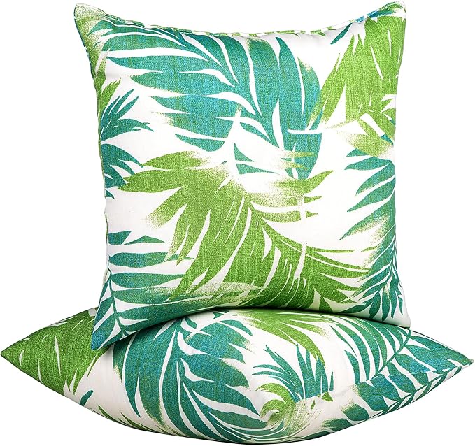 JMGBird 18x18 Teal Outdoor Pillow Leaf Pillow Green Outdoor Pillows | Outdoor Lumbar Pillows Set of 2 with Inserts Waterproof Throw Pillows for Patio Furniture