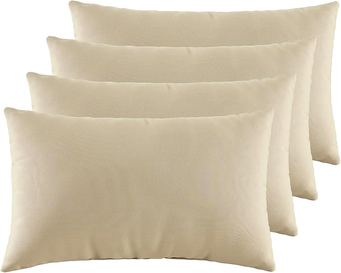 Indoor Outdoor Lumbar Pillows,Waterproof Outdoor Pillows Set of 4 for Patio Furniture,12×20 Inch, Beige