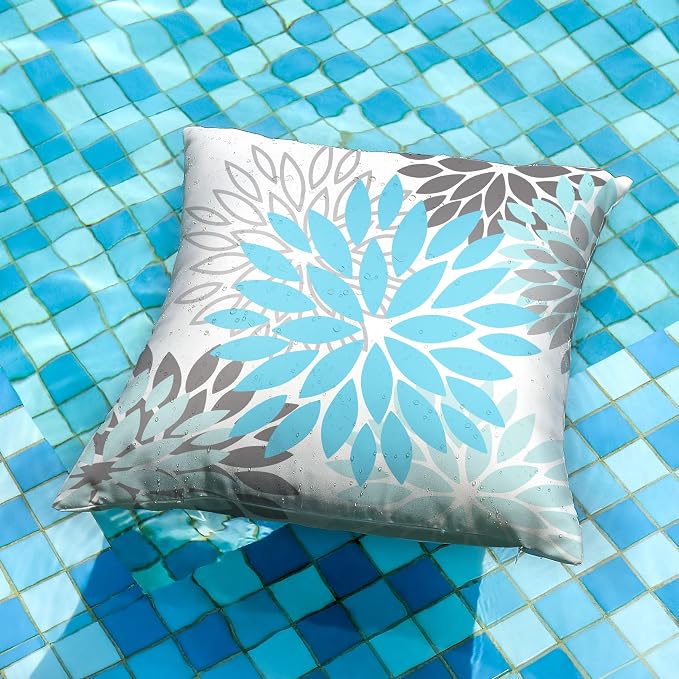 DFXSZ Outdoor Waterproof Pillow Covers 18x18 Set of 2 Sky Blue Flower | Spring Summer Waterproof Flower Throw Pillowcases（No Inserts）Outdoor Decor for Patio Funiture Garden Polyester Covers