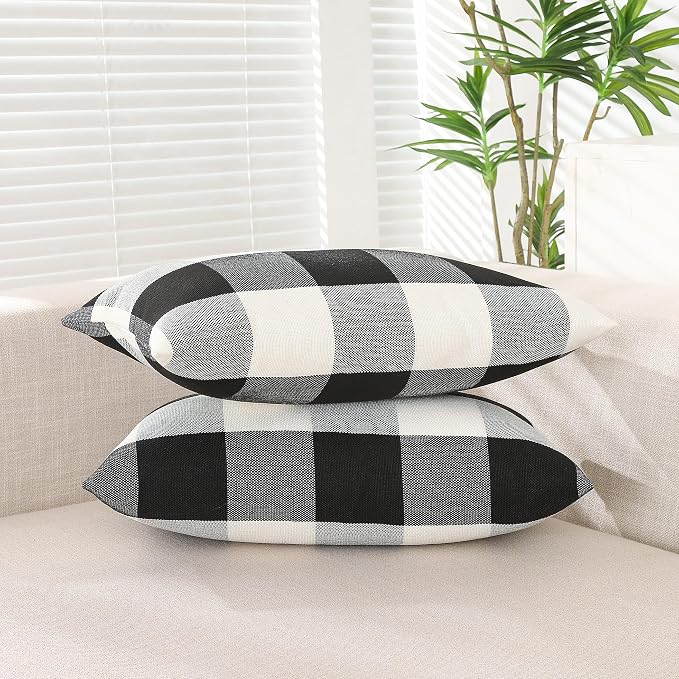 CARRIE HOME Black and White Lumbar Plaid Pillow Covers 12x20 Set of 2 Black Buffalo Check Pillow Covers 12 x 20 Outdoor Farmhouse Lumbar Throw Pillows for Couch, Sofa and Patio