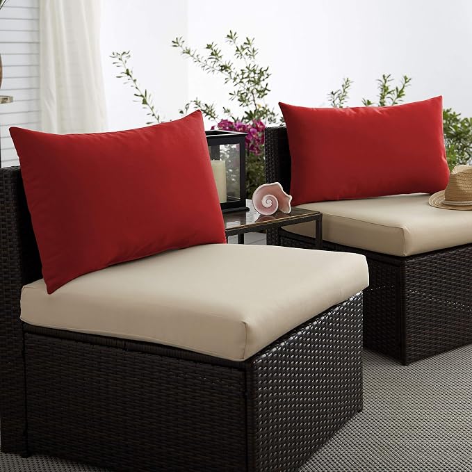 Sorra Home Indoor/Outdoor Sunbrella Lumbar Pillows, Set of 2, 14 x 24, Canvas Cherry Red