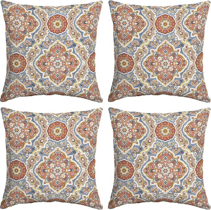 Arden Outdoor Toss Pillow, 4-Pack, 16x16, Global Medallion | Indoor/Outdoor Décor, Set of 4, 16 x 16, Rain-Proof, Fade Resistant, Mold and Mildew Resistant