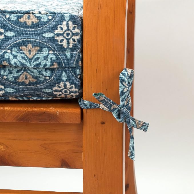 Magpie Fabrics Indoor Outdoor Cushion Cover Replacement 2 Pack, NO Insert! Water Repellent Slipcover with Ties Decor for Patio Garden Chair Seat Sofa Bench Wicker(Morgan Medal Blue, 24x24x4 Inch)