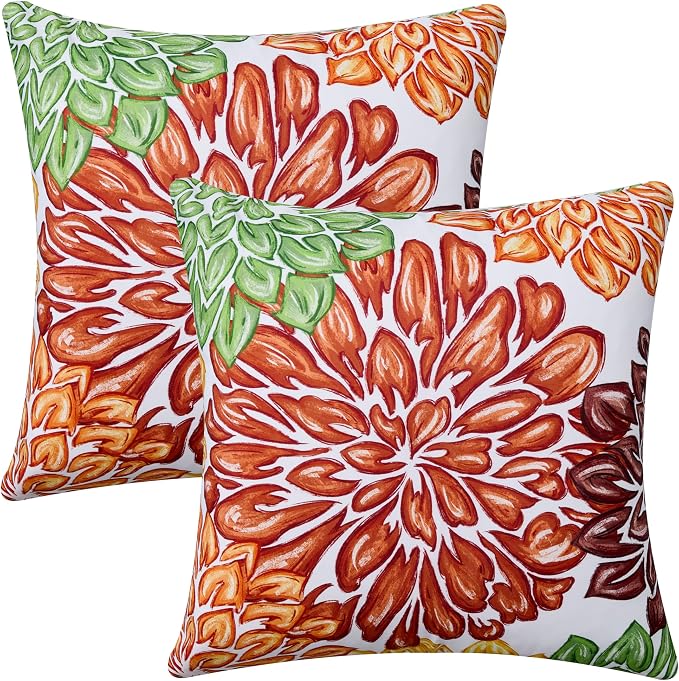 Allorry Outdoor Pillow Covers 18x18 Set of 2 Vintage Rust Flower Pattern Decoration Throw Pillow Covers for Summer Fall Outdoor Waterproof Garden Patio Sofa Bedroom Home Decor JB012-D18