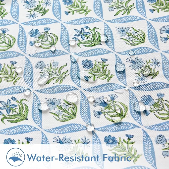 ANRODUO Floral Outdoor Waterproof Pillow Covers Set of 2 Blue 16x16 Inch | Square Block Print Decorative Cushion Cases With Refined Edge Piping for Summer Patio Porch Garden Couch Sofa Bench Decor