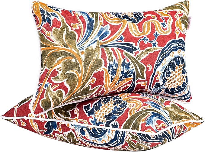 JMGBird Colorful Pillows Red Outdoor Pillows with Inserts Included | 12 x 20 Outdoor Pillow insert Waterproof Outdoor Throw Pillows Patio Pillows for outdoor furniture