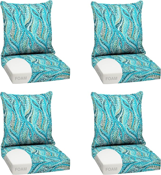 Arden Outdoor Deep Seat Cushion Set, Foam, 4-Pack, 24x24, Teal Ariel | Sofa, Couch, Conversation Set, Premium High-Density Foam, Never Flattens, Mold and Mildew Resistant