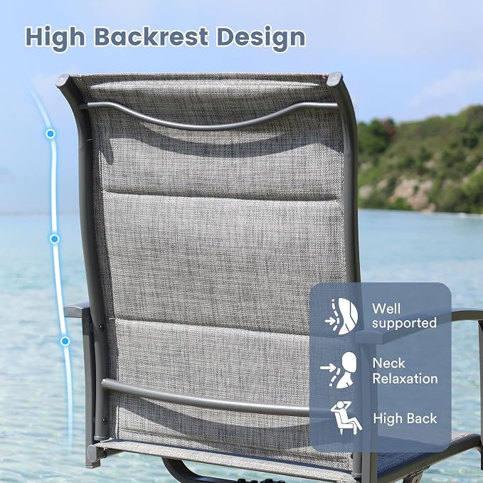 VICLLAX 5 Pieces Patio Dining Set, 4 Seats Outdoor Furniture Set Includes 40.2" Square Outdoor Dining Table and 4 Swivel Patio Chairs, Grey Tabletop and Fabric