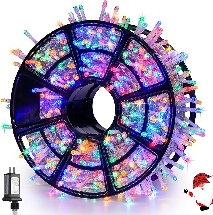 JMEXSUSS 168FT 600 LED Christmas Decor String Lights, Christmas Tree Lights | Multicolor Christmas Lights Indoor Outdoor Waterproof Plug-in for Tree Patio Party Holiday Xmas Decor, Remote, Clear Wire