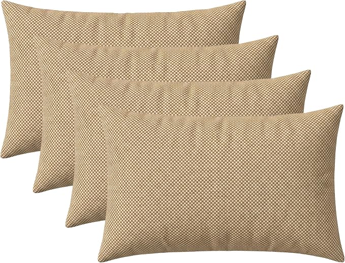 RSH DECOR: Lumbar Throw Pillows Set of 4 | 20" x 12" | Water and Fade-Resistant Performance Fabric | Outdoor Pillow Covers with Down-Alternative Inserts | Made in USA (Trixie Wicker)