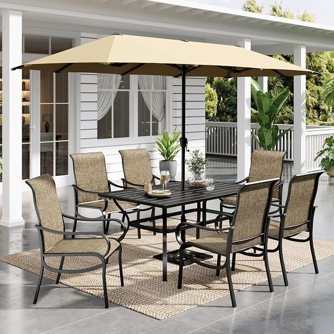 Sophia & William Patio Dining Set for 6 Person, Outdoor Dining Set with Umbrella, Patio Furniture Set for Deck Lawn Garden Backyard (Beige Umbrella,Base Not Included)