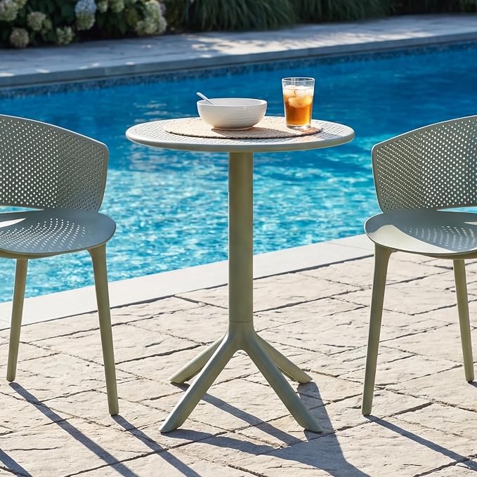 Christopher Knight Home Elshore Patio Bistro Table, Outdoor Plastic Round Table with Pedestal Base, Compact Bistro Table for Garden/Balcony/Poolside, Modern Coffee Table, Accent Table, Sage Green