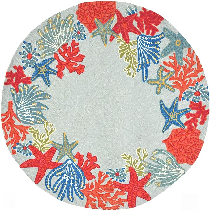 Liora Manne Ravella Coastal Ocean Scene Indoor/Outdoor Round Rug, 8', Aqua Blue