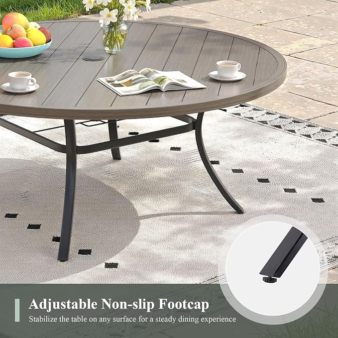 Outdoor Dining Table for 8, 53" Round Outdoor Table with Adjustable Umbrella Hole, All-Weather Metal Patio Dining Table for Lawn Garden Backyard Deck, Grey