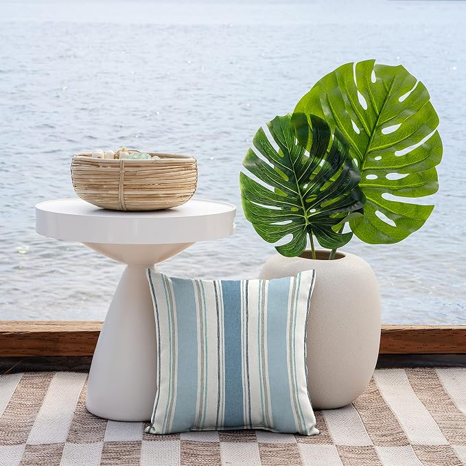 Arden Outdoor Toss Pillow, 2-Pack, 16x16, French Blue Stripe | Indoor/Outdoor Décor, Rain-Proof, Fade Resistant, Mold and Mildew Resistant