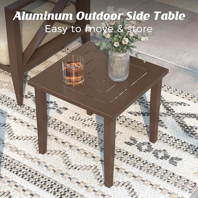 Aluminum Outdoor Patio Furniture Set with 43" Fire Pit Table, 10-Piece Outdoor Sectional with 5.2" Thick Cushions, Patio Conversation Sets for Backyard,(Brown,8 Seats)
