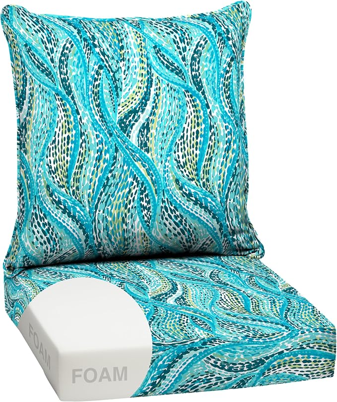 Arden Outdoor Deep Seat Cushion Set, Foam, 24x24, Teal Ariel | Sofa, Couch, Conversation Set, Premium High-Density Foam, Never Flattens, Mold and Mildew Resistant